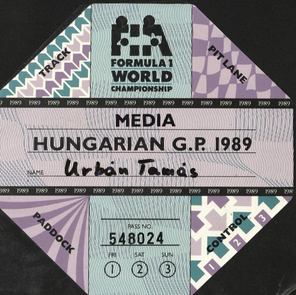 Sajtóbelépő az 1989-es mogyoródi Formula-1 futamra (Urbán Tamás, Budapest)